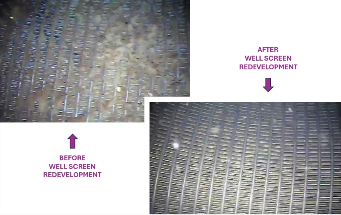 Before-and-after results of drinking water well cleaning