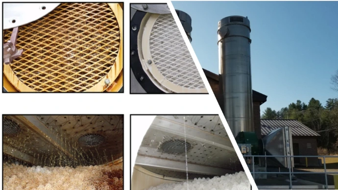VOC air stripping tower before and during cleaning